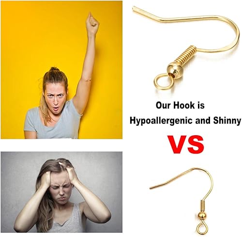 Miniatura 93 de Ganchos de oro para aretes, 80 piezas/40 pares, cables de oreja, 240 piezas hipoalergénicas de joyería con anillos de salto y tapones de silicona