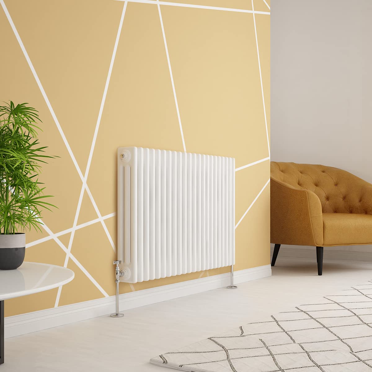 Warmehaus White Traditional Radiator Triple Column Horizontal Cast Iron Style Central Heating Radiator -600 X 1010Mm