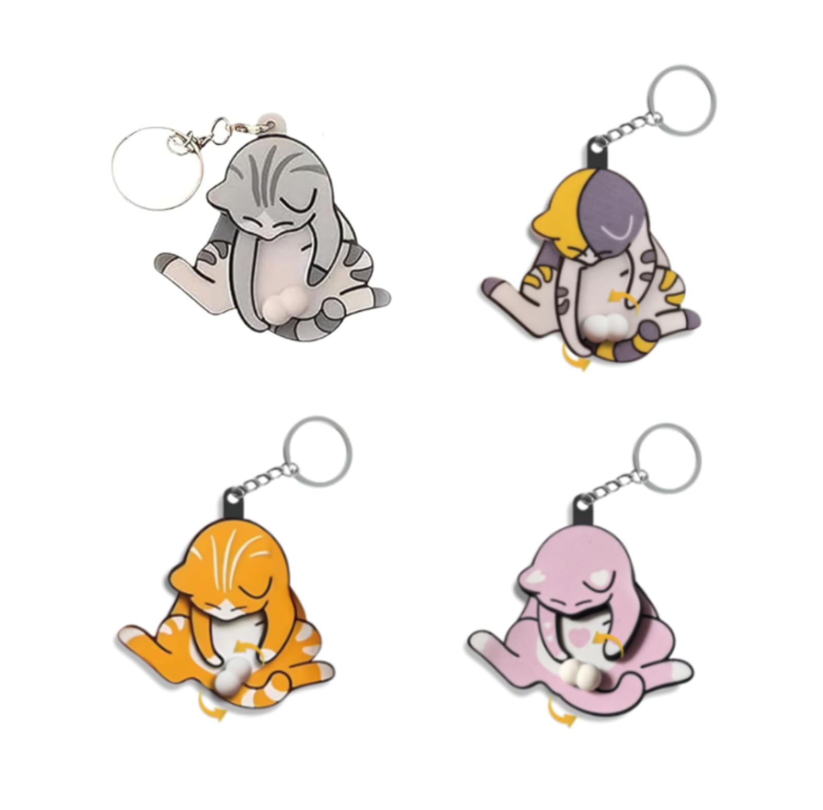 Qyjlofmve 4 Pcs Mischief Cat Interactive Keychain, 3D Rotating Cat Balls Fidget Keychain, Bag Charm, Cat Play With Its Spinning Balls Funny Moving Pendant, Gag Gift For Kitten Lovers, Wiggling Cat