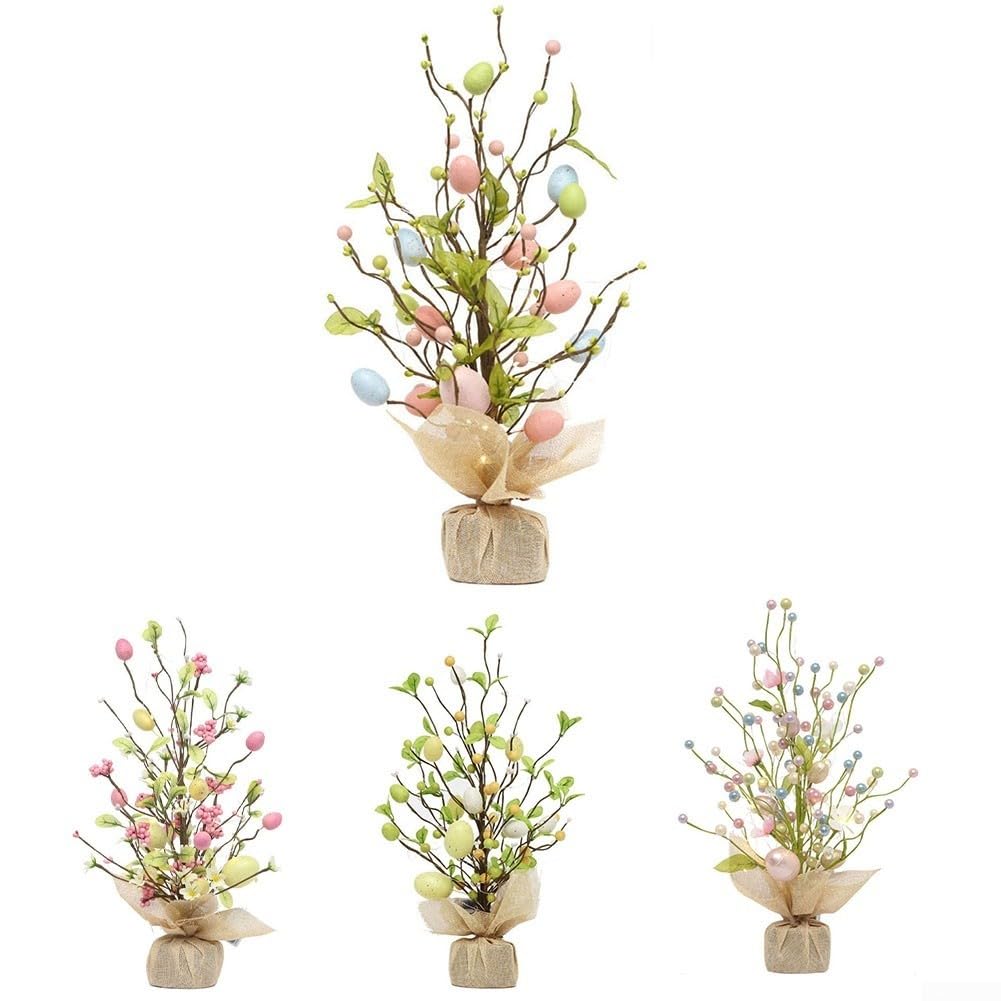 Albero di uova di Pasqua, albero decorativo a LED luminoso, uovo di Pasqua per interni, decorazione da tavolo per soggiorno, camera da letto (C)