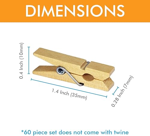 Miniatura 3 de Millennial Essentials Mini pinzas para la ropa de madera natural, 60 piezas, 1.4 pulgadas de papel fotográfico para álbumes de recortes, artes y