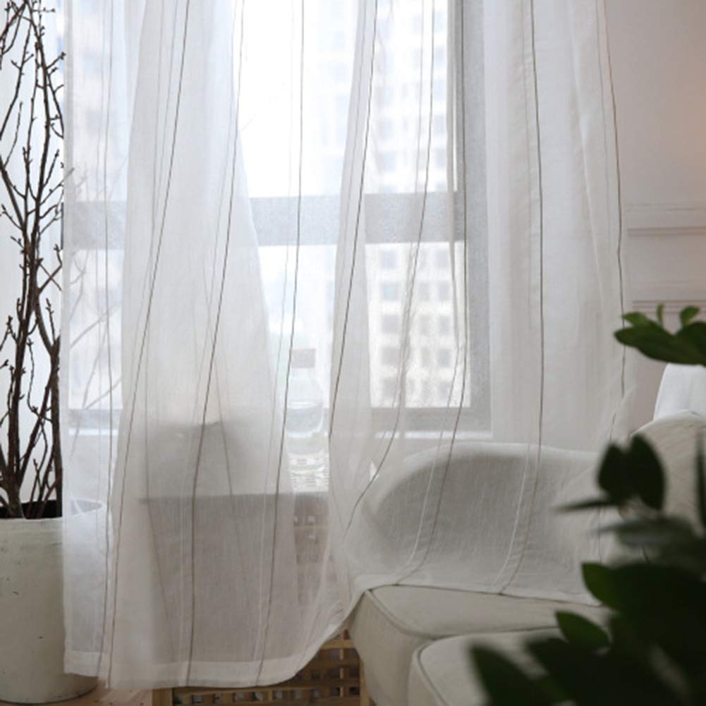 2 Panel Raya Visillos Cortinas Lino de algodón Translucida Cortinas con Ojales Modernos Voiles Cortinas para Dormitorio Salón Balcón,W140xL180cm