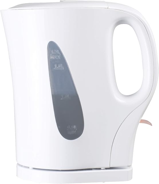 FINE ELEMENTS SDA1567 White Plastic Kettle 1.7Litre Capacity with Stainless Steel Heating Element, Clean Modern Design, External Water Gauge and Manual Opening Lid (UK Type G Plug)