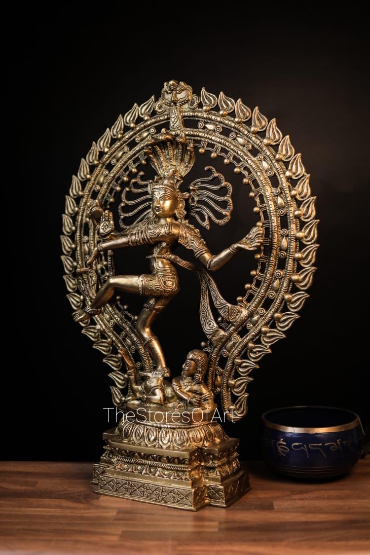 Statua Nataraja in ottone, grande statua di Shiva Nataraja danzante, 55 cm, maestosa Shiva in ottone in posa da ballo, ideale per la decorazione della casa, Lord Shiva nella danza cosmica