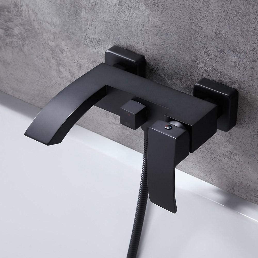Grifo de ducha empotrado con alcachofa de mano, color negro, con manguera de ducha de 1,5 m