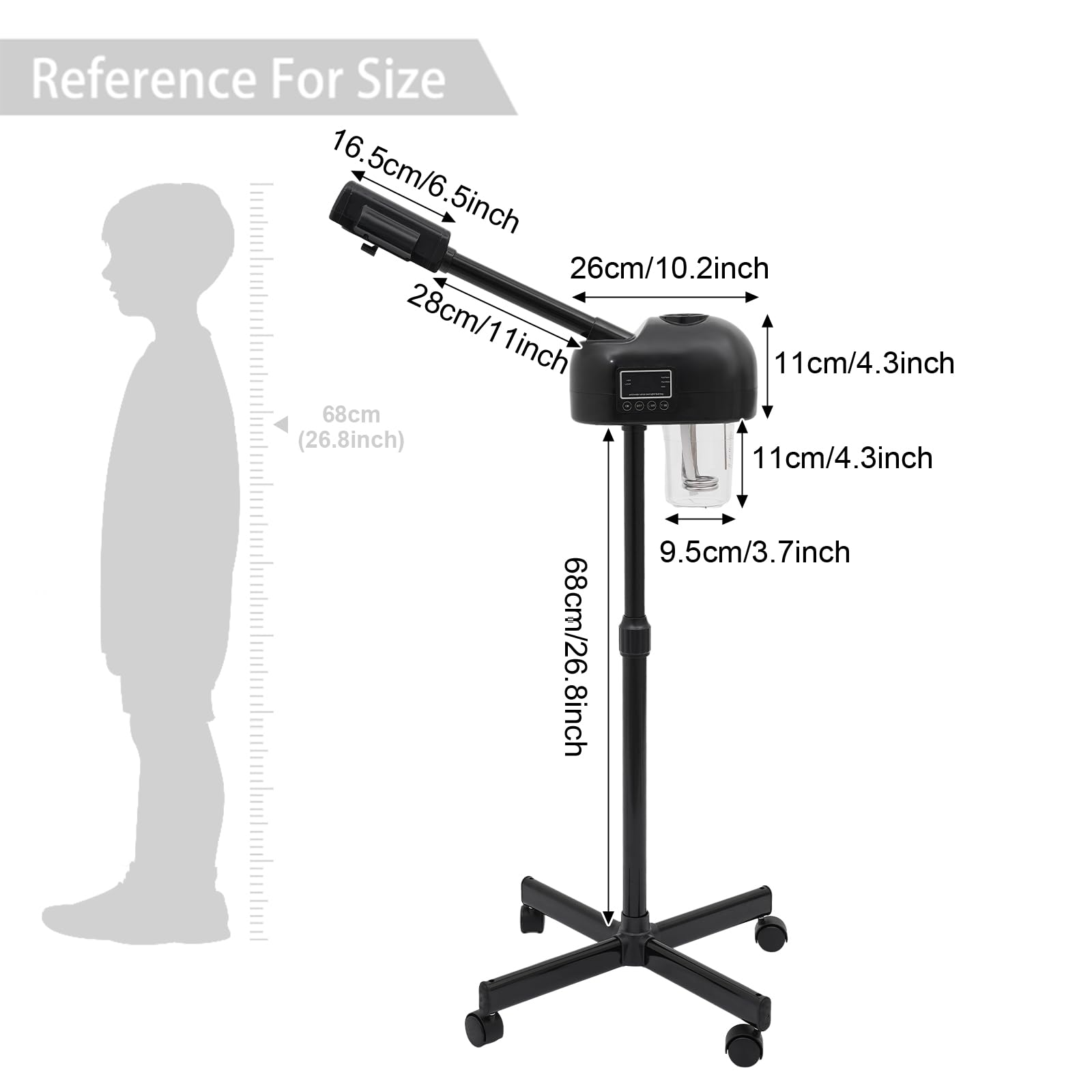 Gesichtsdampfer Standgeraet Heissdampf Ozon Schwarz LCD Vapozon Hoehe 68cm
