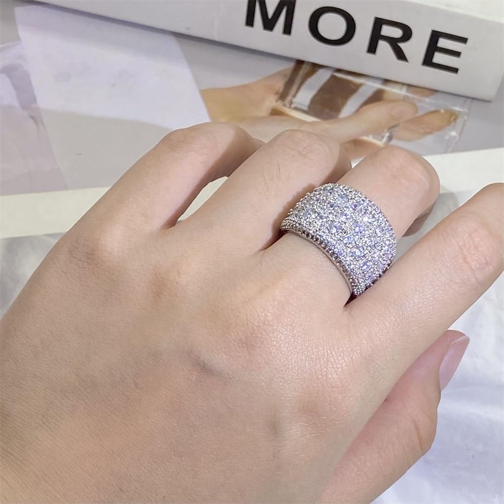 925 Sterling Silver Shiny Full Diamond Gemstone Ring 18K Oval Cut Cubic Zirconia Promise Cocktail Rings CZ Diamond Multi Row Ring Eternity Engagement Wedding Band Ring for Women Z.87 (US Code 6) - Image 5