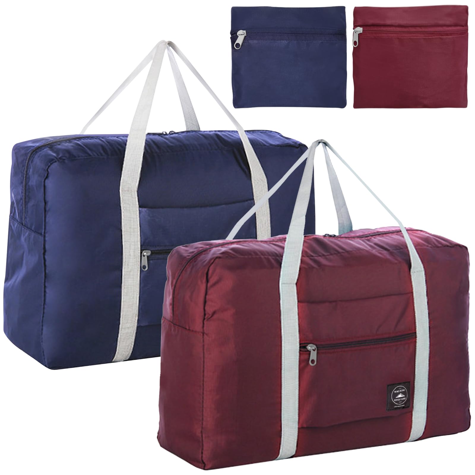 2 PCS Travel Duffel Bag Lightweight Foldable Travel Bag Red+Blue