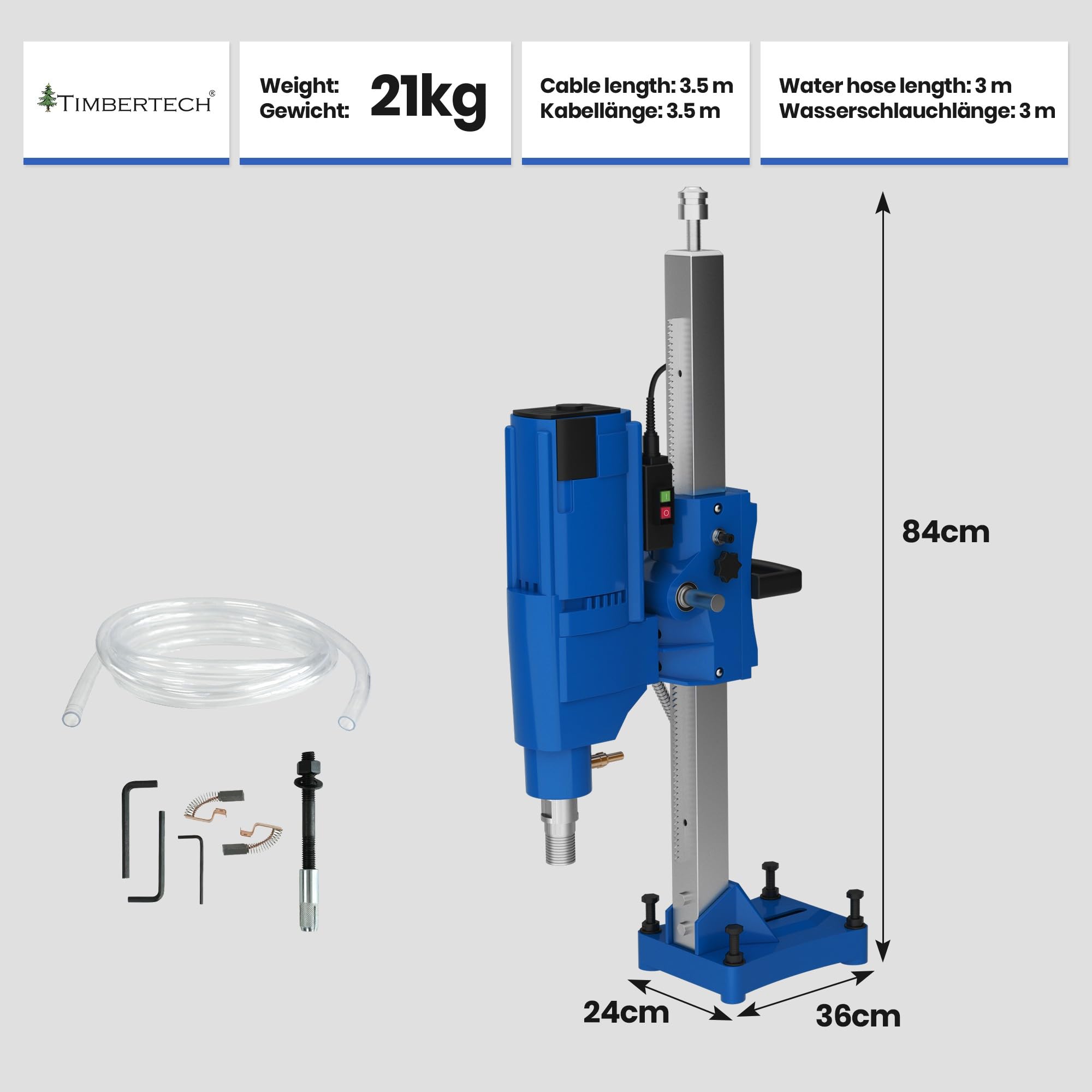 TIMBERTECH® Kernbohrgerät - mit Ständer, Ø Bohrung: ca. 15-205 mm, 3900 W, 580 U/min geeignet für Diamantbohrkronen - Kernbohrer, Kernbohrmaschine, Bohrmaschine für Nass und Trocken
