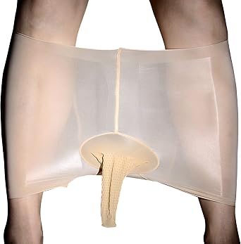 BEFASY Mens Sexy 8D Oil Shiny Glossy Boxer Brief Pantyhose See Through Sheer Underwear with Silicone Massage