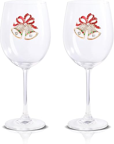 Vipush Juego de copas de vino de 2 a 19 onzas con cascabeles de cristal para Navidad, regalo de vino, cristalería de invierno, copas con