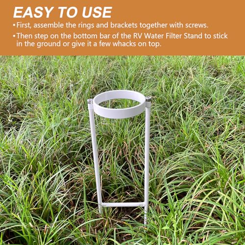 Image of RV Water Filter Stand - Powder-Coated Iron Holder - Keeps Inline Filters Upright & Off the Ground - Prevents Hose Kinking & Tangling - Easy Tool-Free Setup - Rust-Resistant Exterior
