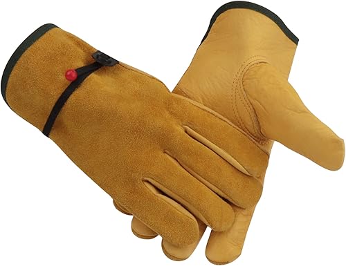 Miniatura 3 de Guantes de trabajo de cuero de vaca para hombres y mujeres, guantes de jardinería, guantes de conducción