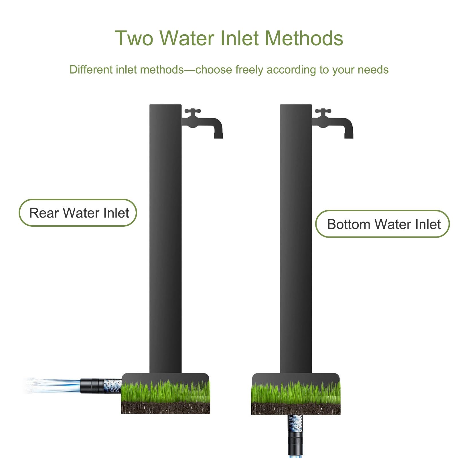 Columna de Agua para Jardín Exterior Independiente, Grifo de Columna de Agua de Acero Inoxidable para Exteriores, Grifo con Soporte Manguera(Black 2,60cm/23.6in)