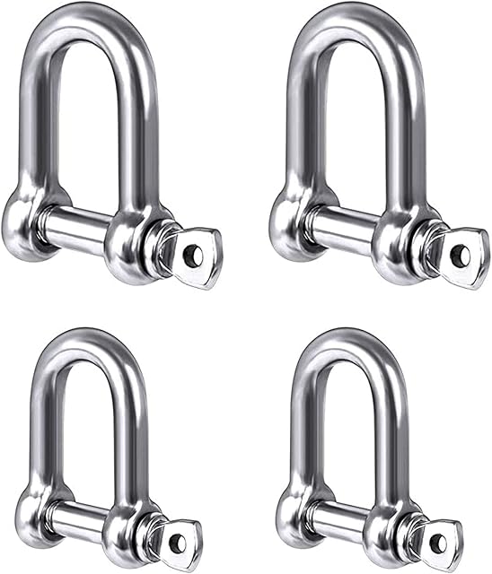 4pcs D Shackle 304 Stainless Steel M8 M10 Bow Ring Locks Load-Bearing Hook Ring Links Hook Durable Heavy-Duty D Ring for Towing Wire Rope Climbing Hiking Travel Fixing Outdoor Camping Curtains