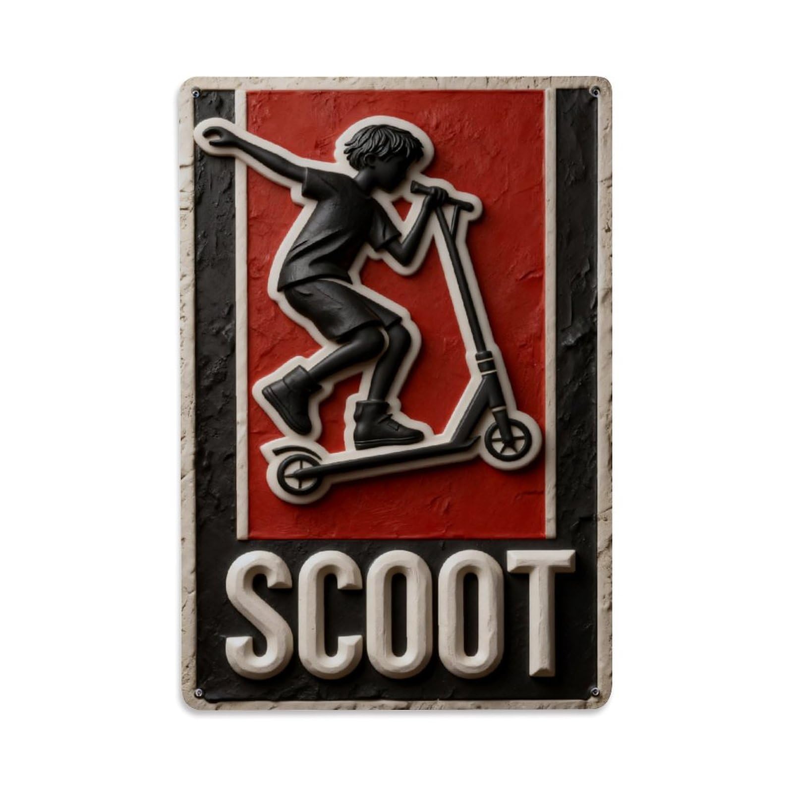 Scooter Rider Silhouette Red Background Vintage Metal Tin Sign Retro Wall Decor, Bar Garage Cafe Kitchen Home Wall Art Poster Decoration 8x12inches