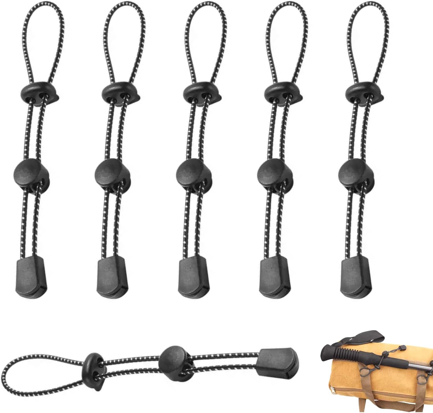 NIIIYTYB 6 Pcs Backpack with Trekking Pole Holder Adjustable Bungee Rope Lanyard Elastic Quiver Straps for Backpacking Climbing Hiking Walking Sticks Replacement Bag Strap Parts (Black)