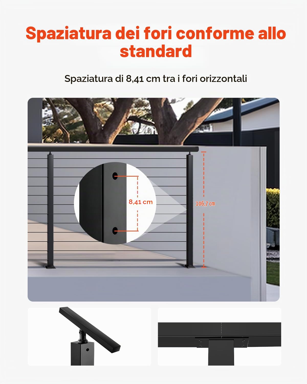 VEVOR Set di Ringhiera 4 Pz per Recinzione da Balcone 1067x100x100 mm Palo per Pannello da Giardino Balcone Ponte, Kit di Palo per Balaustrata da Terrazza, Nero, 4JZLGZXHS106URZU0001V0