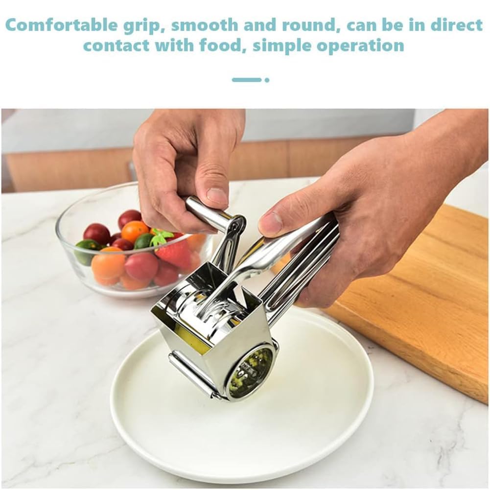 Käsereibe Drehbar - Manuelle mechanische Handreibe mit 4 Hobelköpfen für Käse, Schokolade, Obst und Gemüse - Küchenreibe