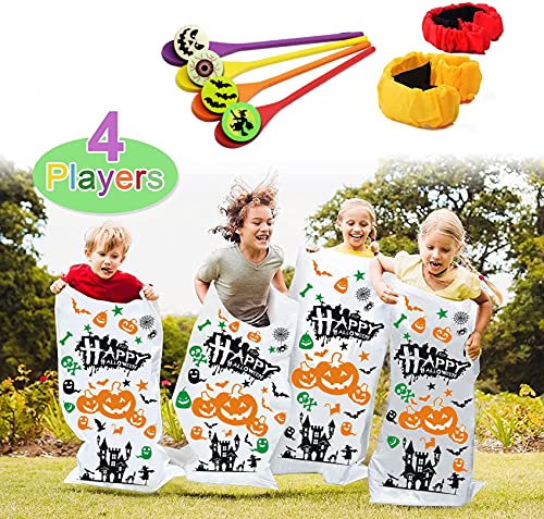 Halloween Potato Sack Race Bags Halloween Party Favor Games Halloween Egg and Spoon Race Game Set Halloween Spoon Game,Legged Relay Race Bands Elastic Tie Rope for Halloween Outdoor Games(11 Pack)