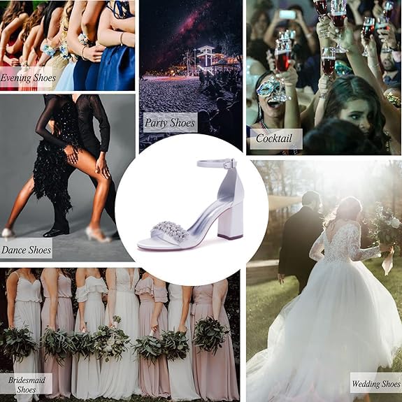 ADMLZQQ Women's Open Toe Pointed Toe Block Heel Satin Wedding Pump Shoes Chunky High Heel Bridal Prom Heels Sandals 5