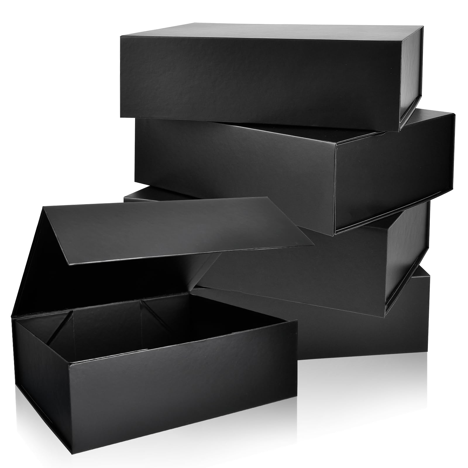 Boîte cadeau magnétique noire avec couvercles, 26 x 19 x 8 cm | Lot de 5 boîtes cadeaux pliées en carton pour anniversaire, mariage, Saint-Valentin, Noël, festivals – Assemblage facile