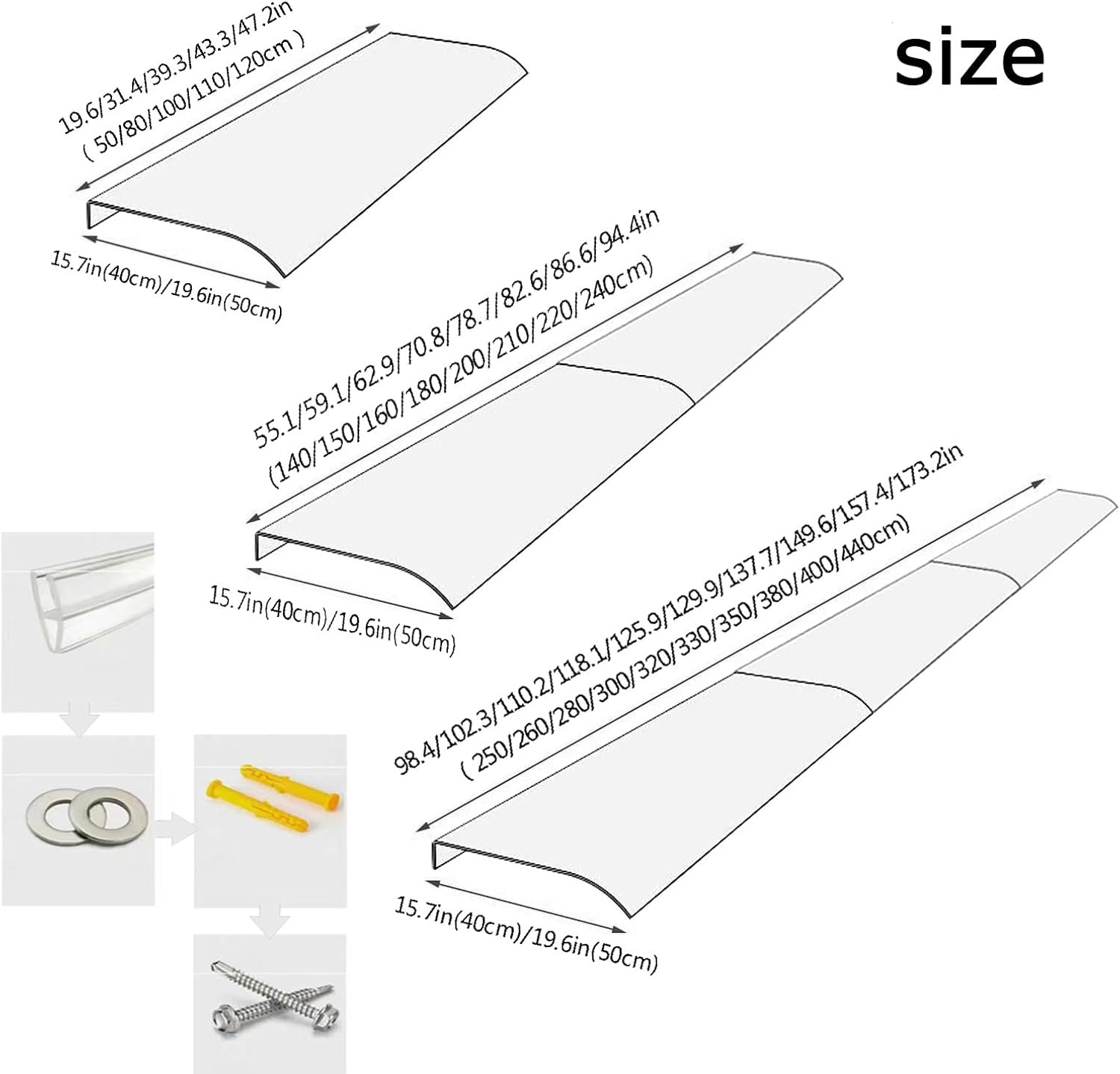 Invisible Front Door Canopy Awning Shelter,Window Rain Shelter Cover,Door Window Garden Patio Porch Awning,for Balcony,Roof,Garage,Transparent front door awning ( Size : 50*150cm/19.6*59.1in )