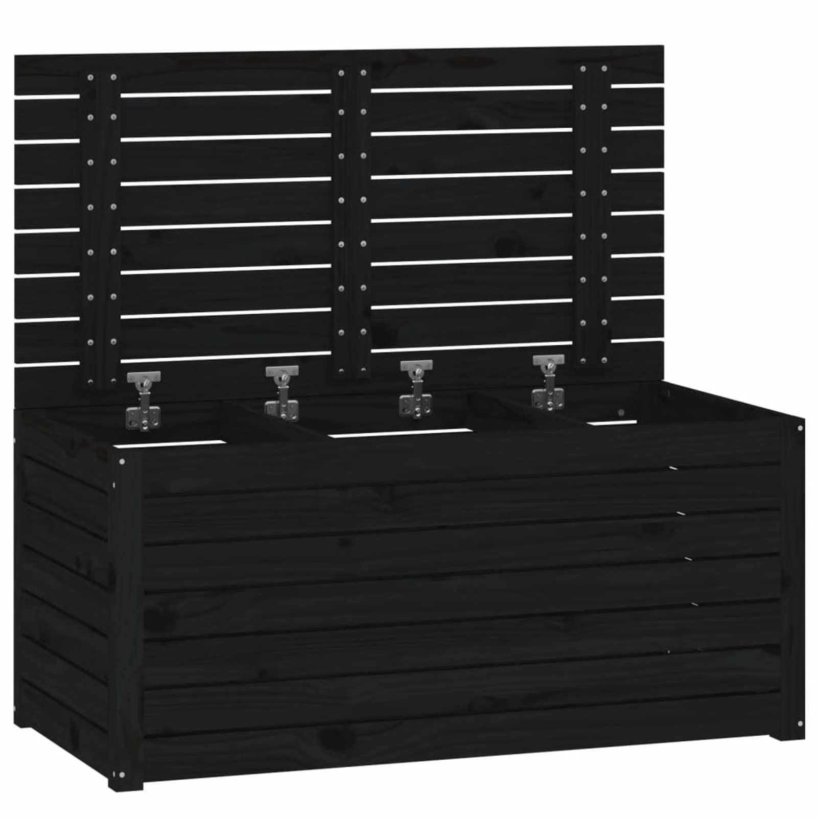 Baúl de jardín Madera Maciza de Pino Negro 101x50,5x46,5 cm, Arcon Exterior, Arcones para Patio, Baul Almacenamiento Exterior, Baúl para Terraza