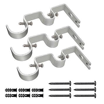 TLBTEK 3PCS Silver Curtain Rod Bracket,Double Curtain Rod Hanging Brackets Wall Mount Heavy Duty,Adjustable Curtain Rod Holders Hardware for Window, Bedroom, Home Curtain rods,Drapery Rod
