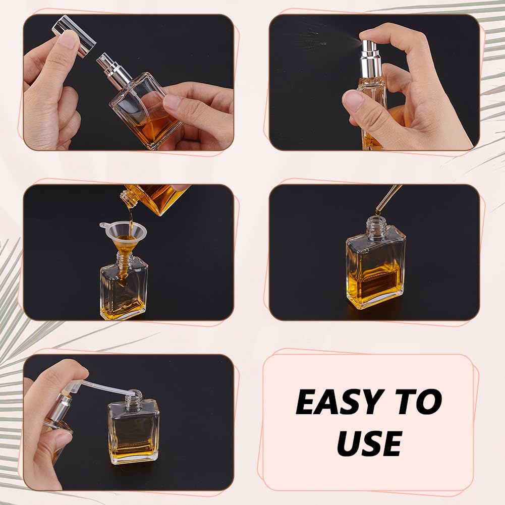 AHANDMAKER Confezione da 30 flaconi vuoti da 15 ml, quadrati, in vetro, ricaricabili, con pipetta da 3 ml e spruzzatore, per borsetta, palestra, ufficio