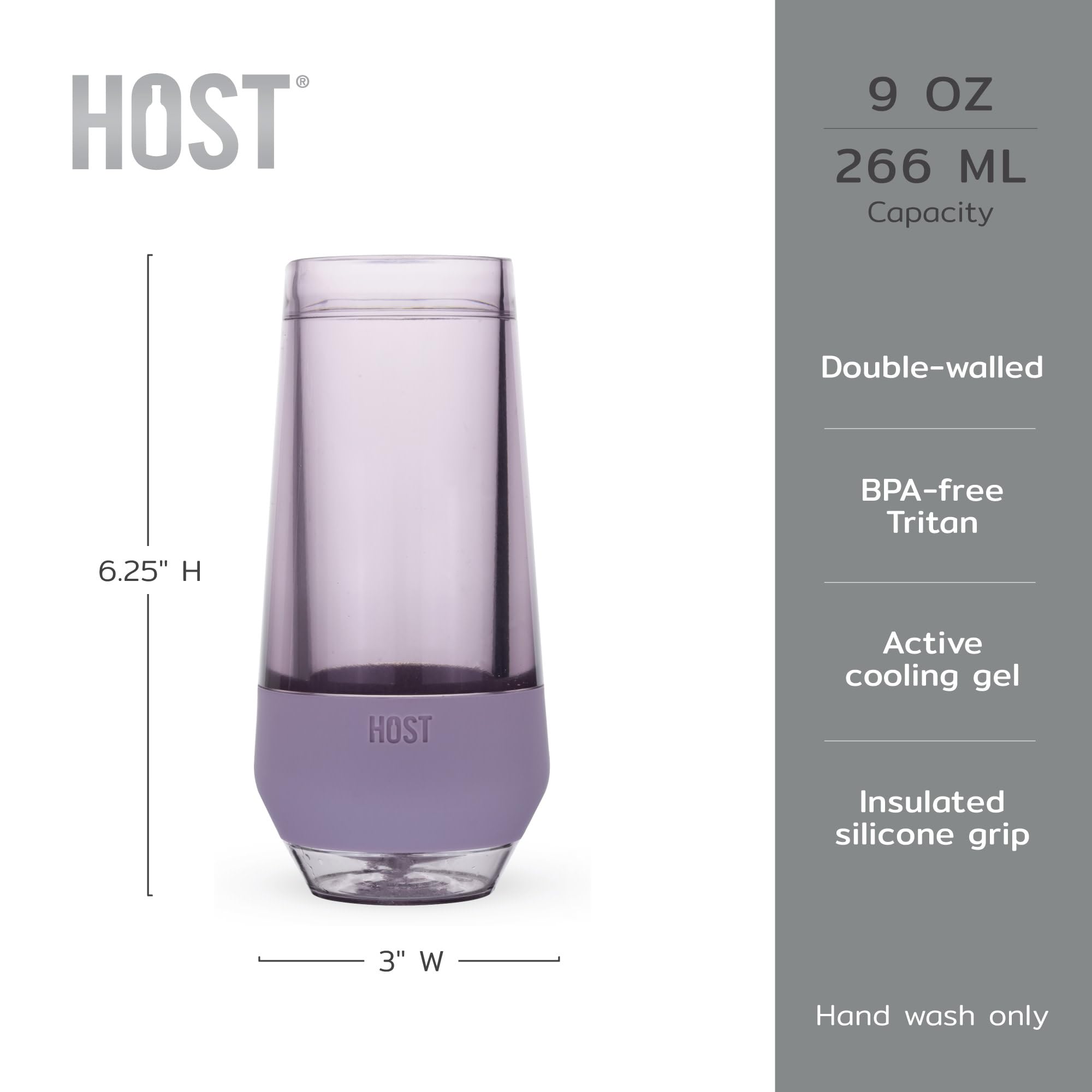 Host Champagne Freeze doppelwandiges Weinglas ohne Stiel für Sekt, Gläser, Trinkbecher, 266 ml, farbige Kunststoffgläser, dunkelviolett, 2 Stück
