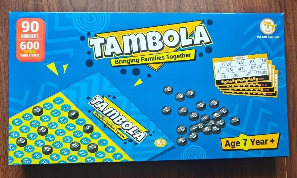 TambolaTickets.com -Housie, Lotto, Tambola Party Game Set Bringing Families Together for Kids, Kitty,Parties, Events, Carnivals (1 Board, 90 Numbers, 600 Tambola Tickets - 1Pad with Gift Box)