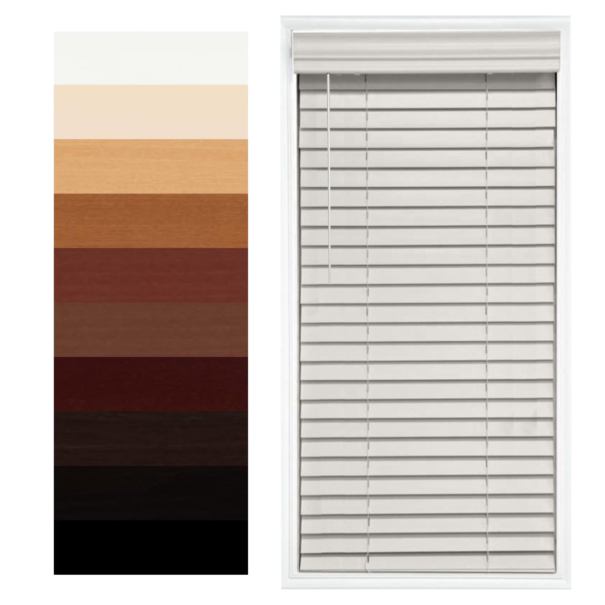 TailorView Customizable Wood Horizontal Cordless Window Blinds - 2 Inch Slats - White, Outside or Inside Mount,