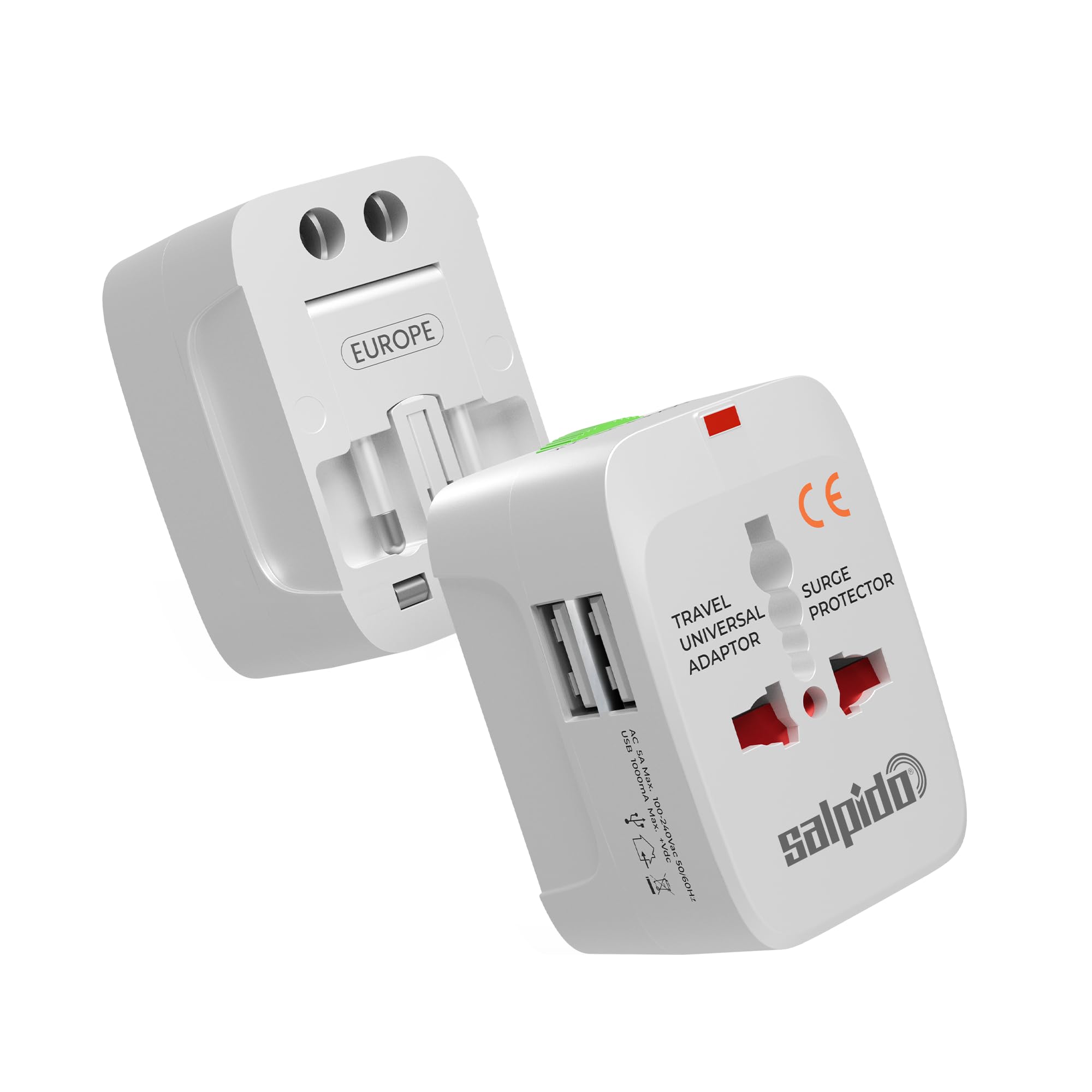 Salpido GD-WC-25 Universal Travel Adapter with USB Port, Worldwide Travel Plug Adapter for 150+ Countries, Built-in 6A Safety Fuse Protection, Compact International Power Adapter-picture-13