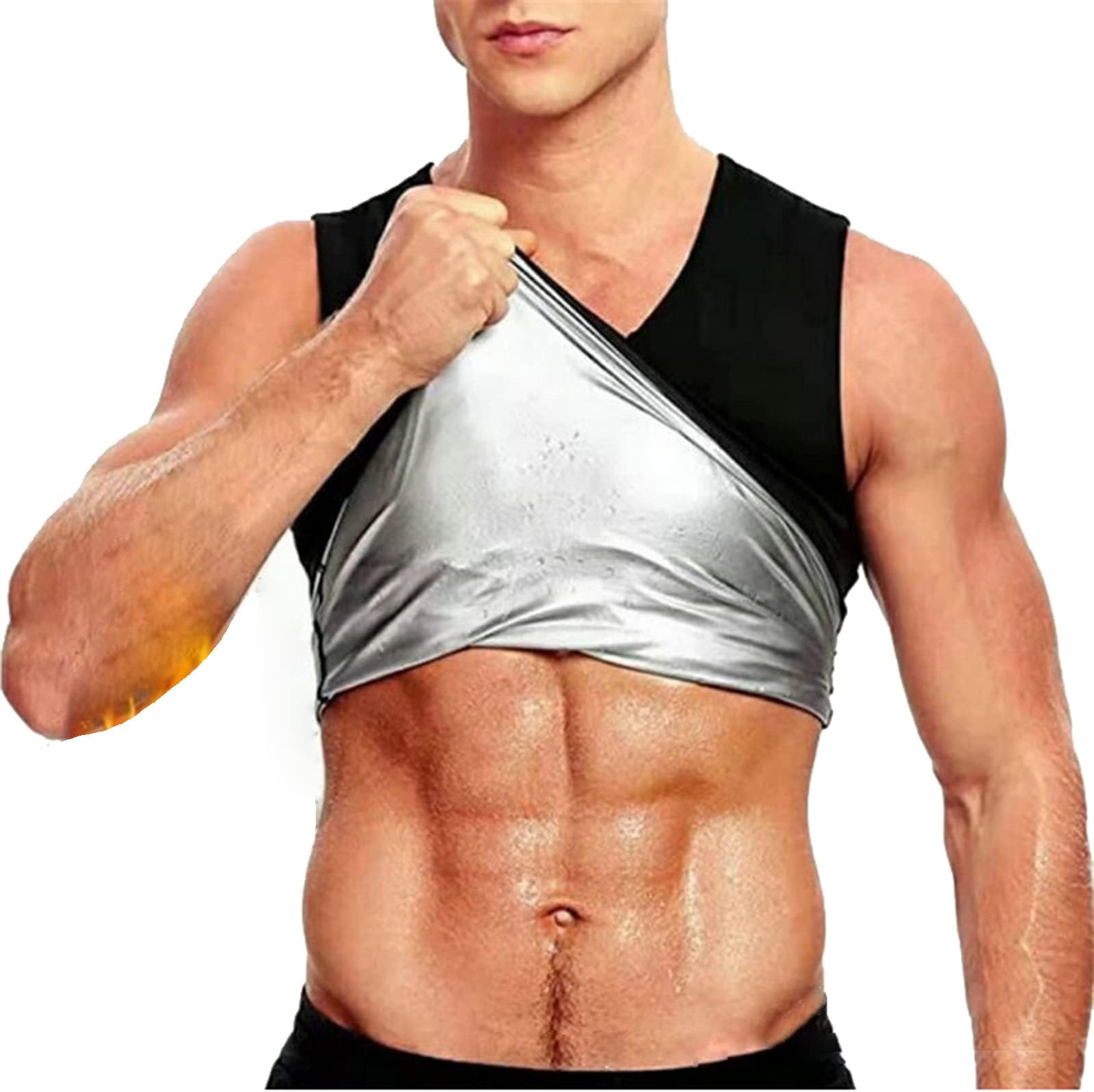Men Sweat Vest Polyester Slimming Shirt Weight Loss Sauna Suit Waist Trainer Top Sauna Suits Waist Trainer Vest Hot Corset Body Shaper Sauna Tank Top Workout Shirt Exercise Fitness Workout Tank Top