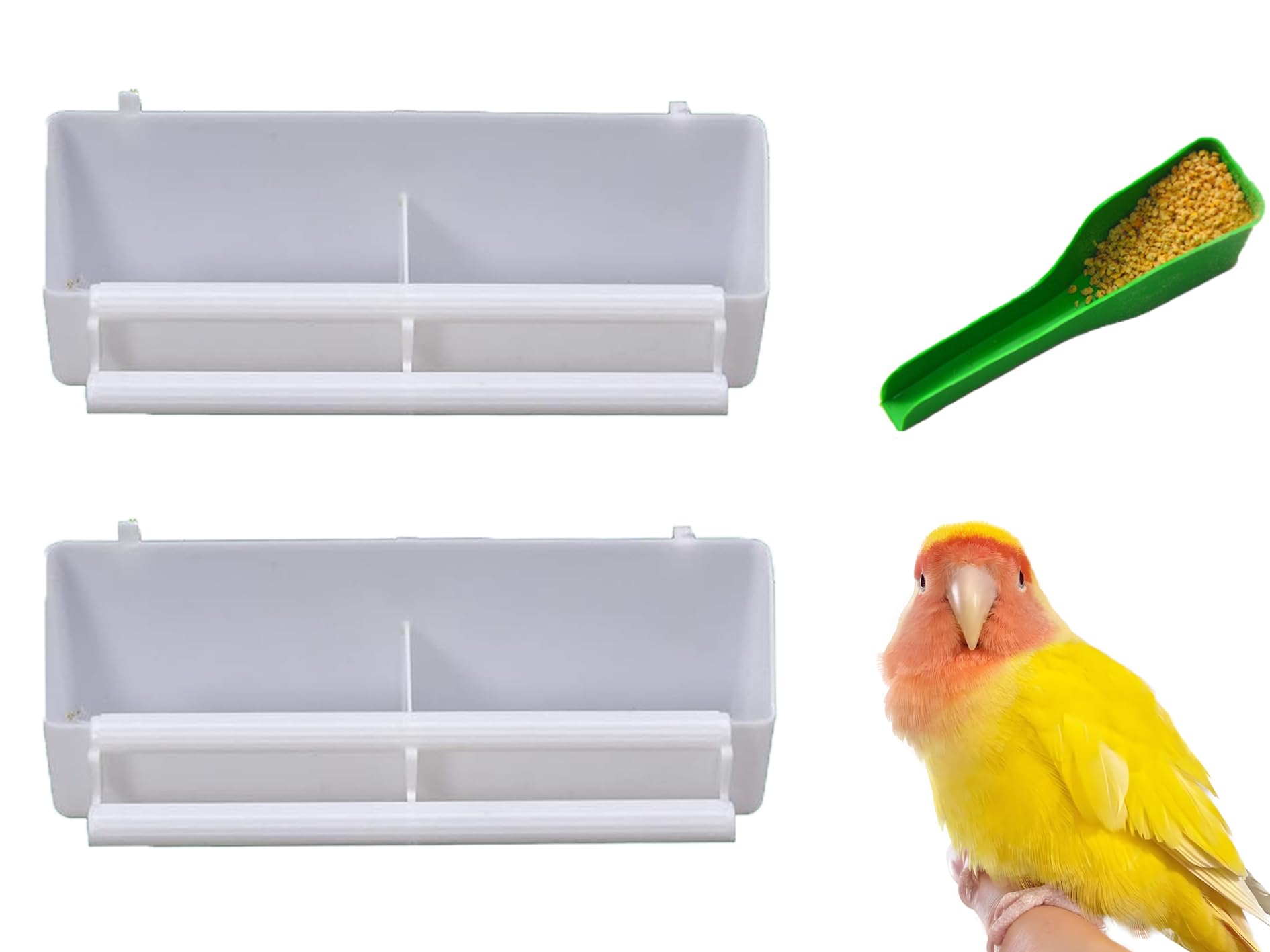 Fvokle 2 Pack Bird Water Dispenser & Food Feeder for Cage, with 1 Food Dispenser Spoon