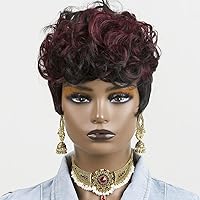 Vista 3 de Pelucas cortas para mujeres negras, pelucas cortas de corte Pixie sintético para mujeres negras, pelucas cortas rizadas en capas Pixe