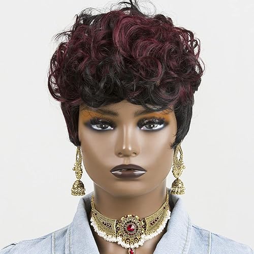 Miniatura 3 de Pelucas cortas para mujeres negras, pelucas cortas de corte Pixie sintético para mujeres negras, pelucas cortas rizadas en capas Pixe