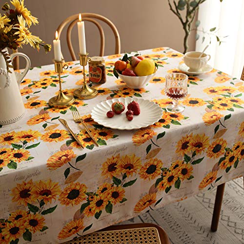 Sunflower-TableclothOrange-Floral-Table-Cloth-for-Square-TablesWaterproof-Resistant-Durable-Flower-Table-Cover-for-Kitchen-Dining-Room-54-X-54-INCH