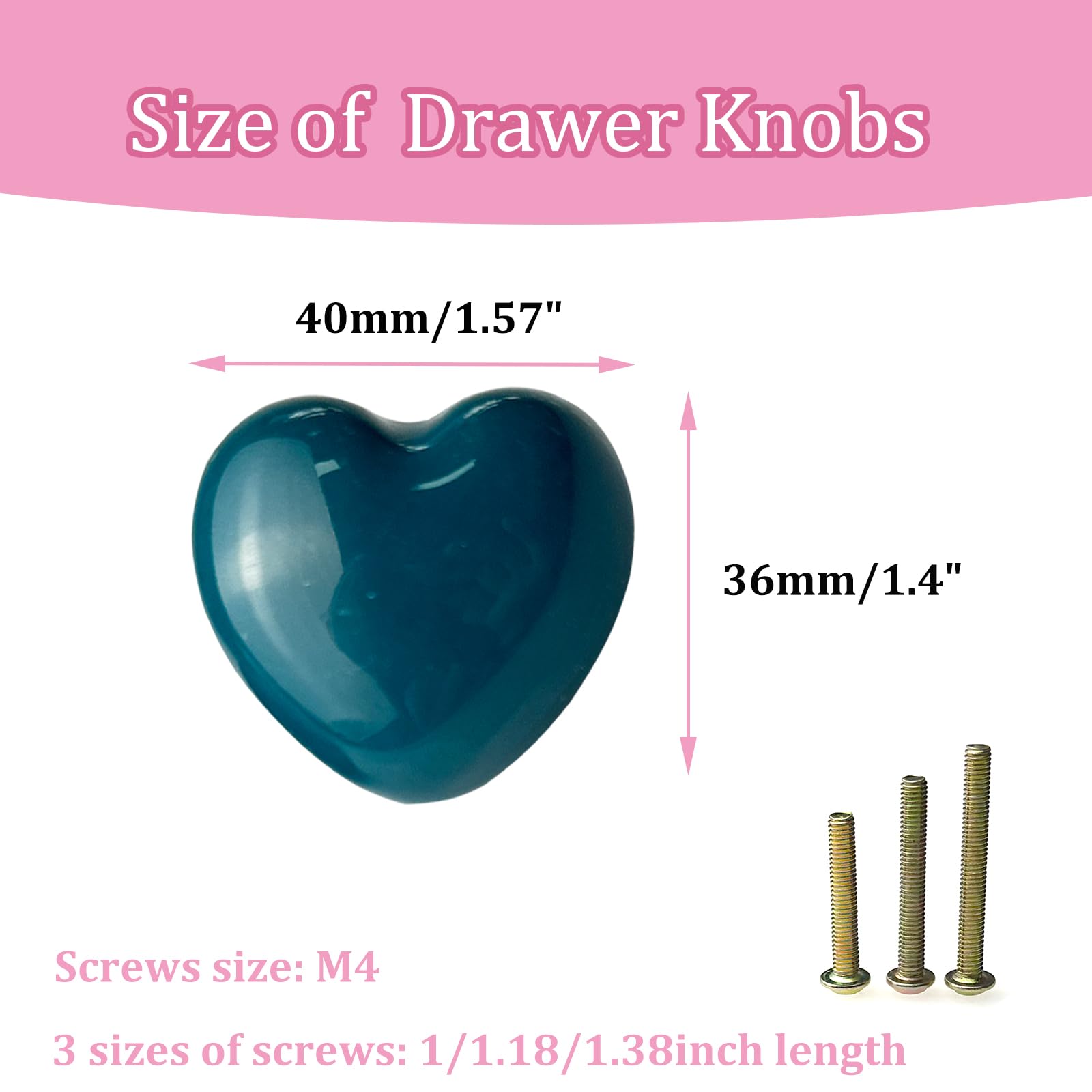 Mimhooy 4 Pack Teal Ceramic Heart Shaped Drawer Knobs for Cabinets Cupboards & Draws - Decorative - Image 3