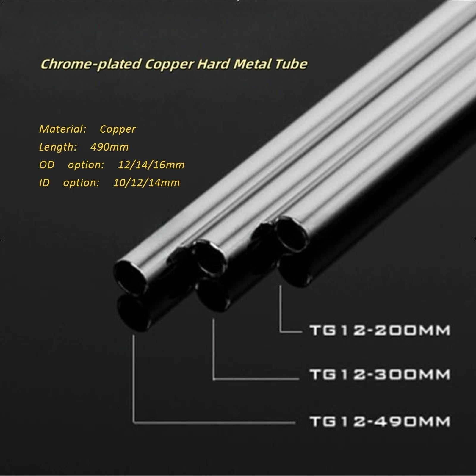 Tube rigide en cuivre métallique, refroidissement par eau, chromé TG12 TG14 TG16, tube creux en métal, longueur 49 cm, 1 pièce(14mm)
