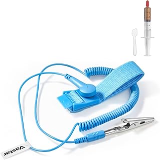Vastar ESD Anti-Static Wrist Strap Components, Wristband Grounding Bracelet, Adjustable Wrist Strap with Grounding Wire, Alligator Clip, Extendable Long Cord with Thermal Paste