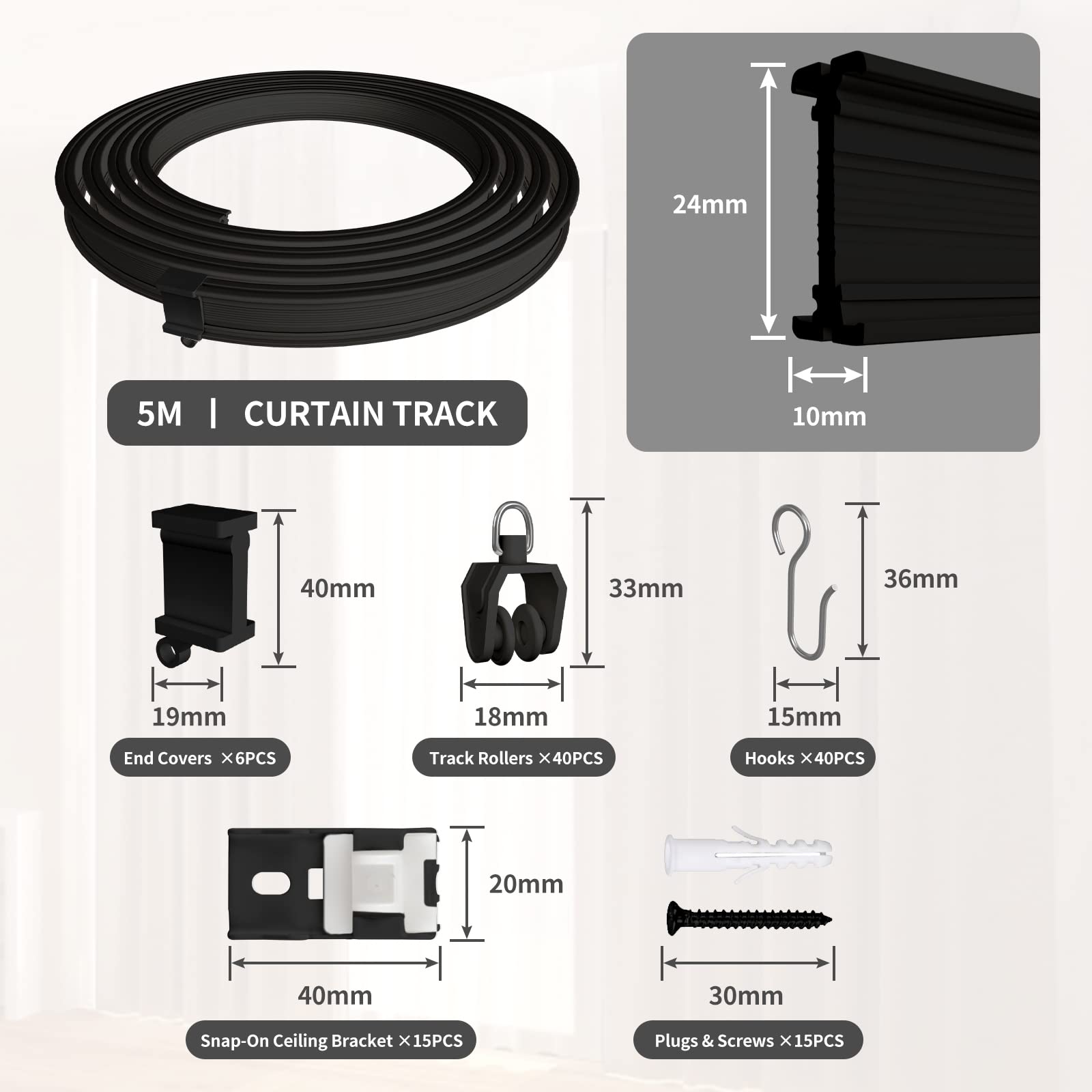 EFUTURETIME Gebogen gordijnrail, 5 meter, flexibele gordijnrail van ABS, plafondgordijnrails, accessoires voor gordijnophanging, ruimteverdeler, kamer, balkons, kantoren, hotels, wit