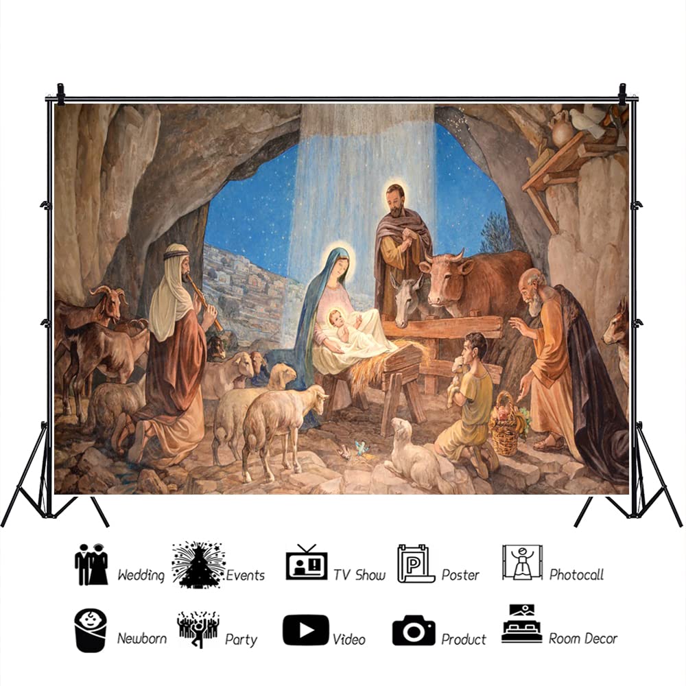 YongFoto Fondale Fotografico Natività 1,5x1 M - Tela Vinile Con Scene Di Natale