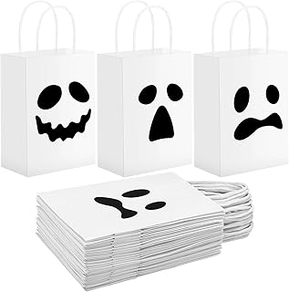 24 Pieces Ghost Halloween Treat Bags Halloween Paper Gift Bags Halloween Goodie Bags with Handles Halloween Goodie Candy Bag Trick or Treat Party Favor Bags for Halloween Party Supplies