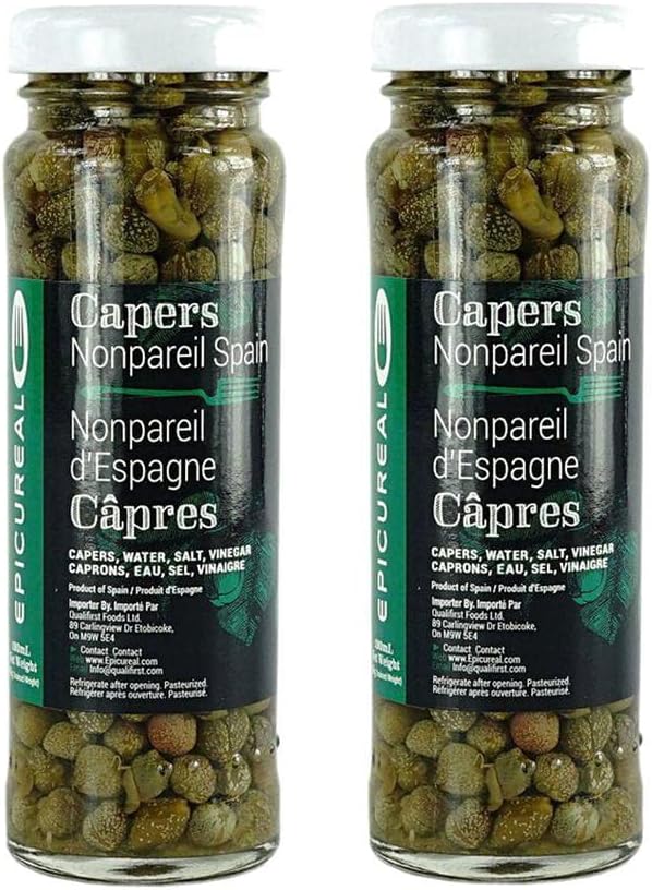 Epicureal Spanish Nonpareil Capers in A Vinegar & Salt Brine 100mL (3.4oz) Pack of 2 Jars