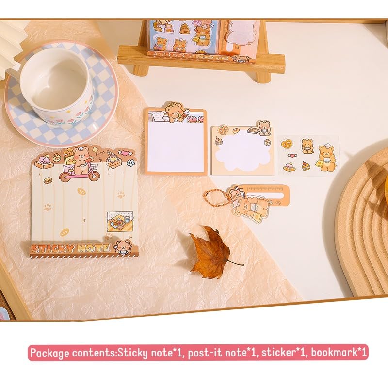 DME SALES Cute Bear Sticky Notes Set | 60 Sheets, 1 Cute Pendant, 1 Sheets Sticker | Unique Design with Paper for Organized Note-Taking, Reminders, and Creative Ideas Pack-1 (Multi Color) 4