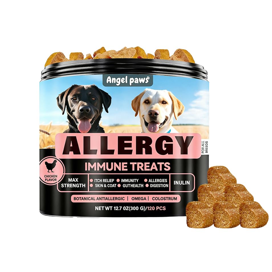 120 caramelos masticables inmunes para perros con alergia – sabor a pollo, alivia el picor y las enfermedades alérgicas de la piel, fortalece el sistema inmunológico y la salud intestinal