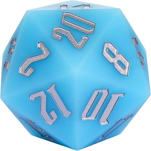 Dados D20 de silicona D20 de 2.165 in, grandes que brillan en la oscuridad D20 individuales de 20 caras, dados poliédricos gigantes D20 con caja de
