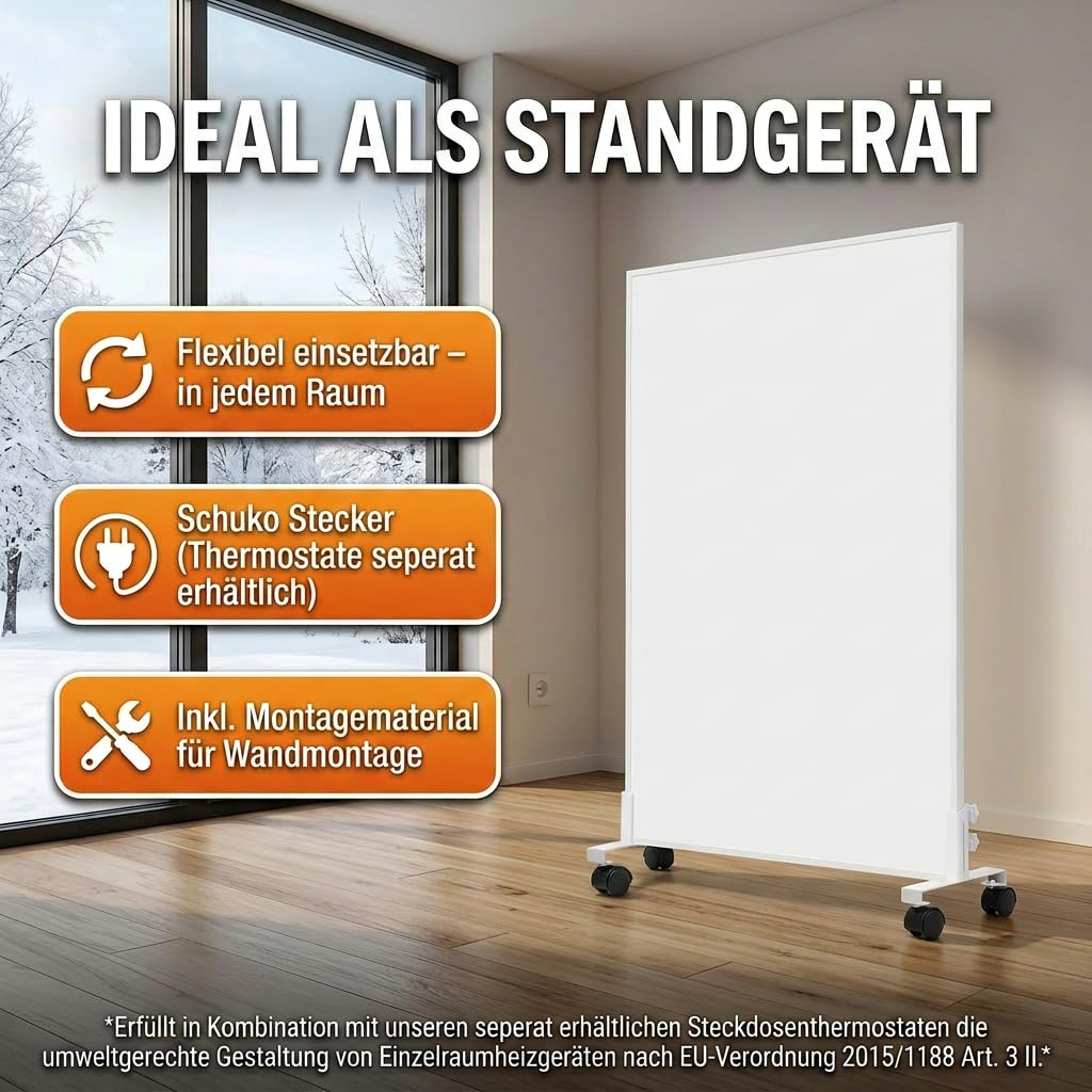 Infrarotheizung Standgerät 1000W mit Rollen, Bis 120°C in 1-3 Min, Bis 40% Energie Sparen, Mobil & Flexibel, Flüsterleise, V0-Schutz & Überhitzungsschutz, Für 10-25㎡